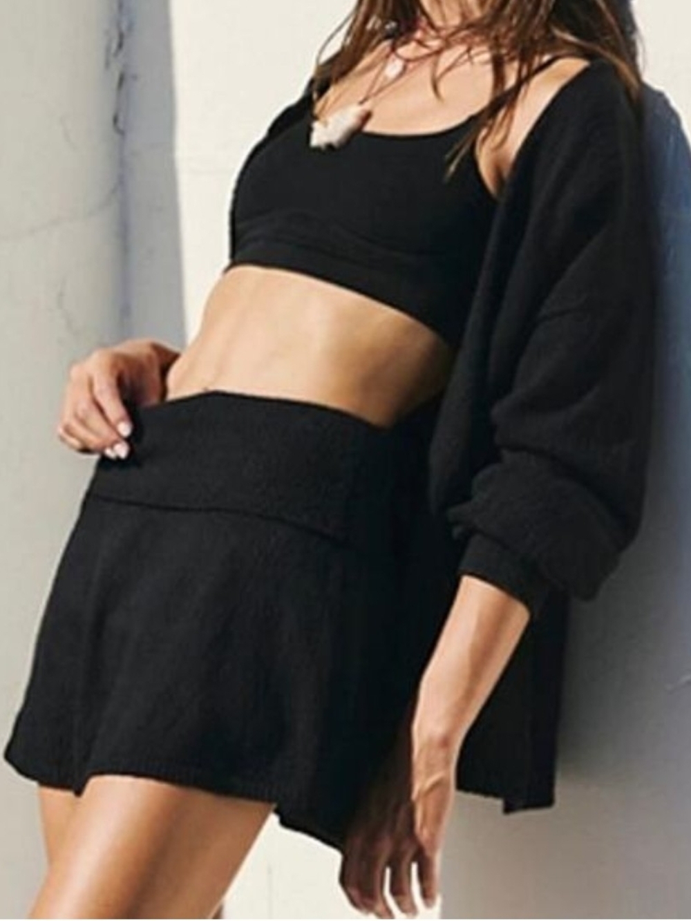Free People Beach Ameena Black Foldover Knit Mini Skort XS, TP Boho Stretch